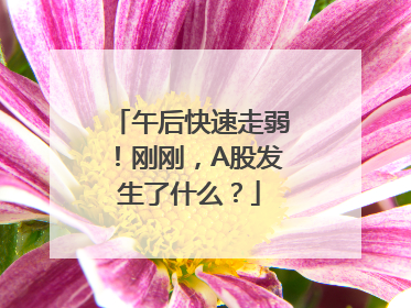 午后快速走弱！刚刚，A股发生了什么？